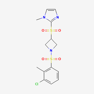 molecular formula C14H16ClN3O4S2 B2951489 2-((1-((3-chloro-2-methylphenyl)sulfonyl)azetidin-3-yl)sulfonyl)-1-methyl-1H-imidazole CAS No. 2034358-64-8