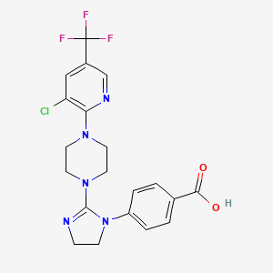 molecular formula C20H19ClF3N5O2 B2951492 4-(2-(4-(3-Chloro-5-(trifluoromethyl)-2-pyridinyl)piperazino)-4,5-dihydro-1H-imidazol-1-yl)benzenecarboxylic acid CAS No. 338412-07-0