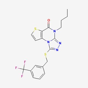 molecular formula C19H17F3N4OS2 B2951496 4-butyl-1-((3-(trifluoromethyl)benzyl)thio)thieno[2,3-e][1,2,4]triazolo[4,3-a]pyrimidin-5(4H)-one CAS No. 1223936-41-1