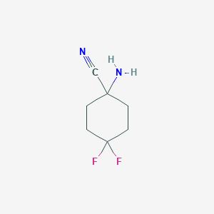 molecular formula C7H10F2N2 B2951499 NC1(Ccc(CC1)(F)F)C#N CAS No. 1370606-50-0