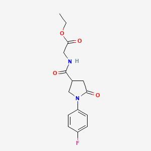 molecular formula C15H17FN2O4 B2951512 Ethyl 2-[[1-(4-fluorophenyl)-5-oxopyrrolidine-3-carbonyl]amino]acetate CAS No. 881787-54-8