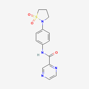 molecular formula C14H14N4O3S B2951518 N-(4-(1,1-dioxidoisothiazolidin-2-yl)phenyl)pyrazine-2-carboxamide CAS No. 1036636-43-7