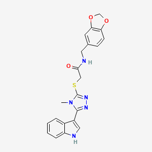 molecular formula C21H19N5O3S B2951522 N-(1,3-苯并二氧杂环-5-基甲基)-2-[{[5-(1H-吲哚-3-基)-4-甲基-4H-1,2,4-三唑-3-基]硫代}乙酰胺 CAS No. 830344-81-5