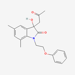 molecular formula C21H23NO4 B2951540 3-Hydroxy-5,7-dimethyl-3-(2-oxopropyl)-1-(2-phenoxyethyl)indolin-2-one CAS No. 881079-23-8