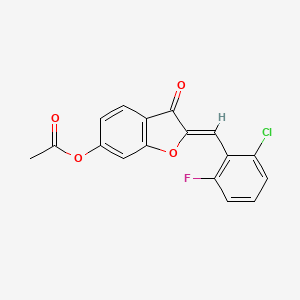 molecular formula C17H10ClFO4 B2951545 (Z)-2-(2-chloro-6-fluorobenzylidene)-3-oxo-2,3-dihydrobenzofuran-6-yl acetate CAS No. 847244-34-2