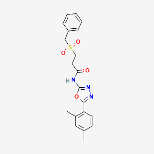 molecular formula C20H21N3O4S B2951555 3-(benzylsulfonyl)-N-(5-(2,4-dimethylphenyl)-1,3,4-oxadiazol-2-yl)propanamide CAS No. 922487-24-9