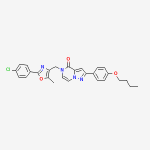 molecular formula C27H25ClN4O3 B2951577 2-(4-butoxyphenyl)-5-((2-(4-chlorophenyl)-5-methyloxazol-4-yl)methyl)pyrazolo[1,5-a]pyrazin-4(5H)-one CAS No. 1358830-04-2