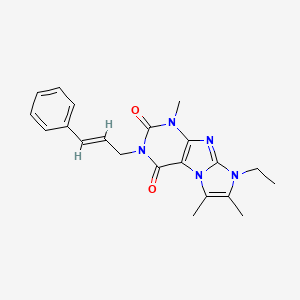 molecular formula C21H23N5O2 B2951586 6-ethyl-4,7,8-trimethyl-2-[(E)-3-phenylprop-2-enyl]purino[7,8-a]imidazole-1,3-dione CAS No. 878721-19-8