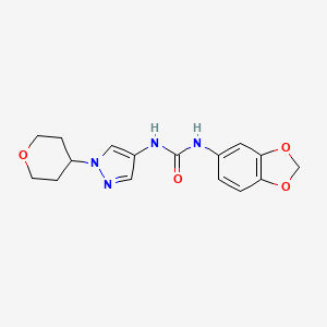 molecular formula C16H18N4O4 B2951591 1-(benzo[d][1,3]dioxol-5-yl)-3-(1-(tetrahydro-2H-pyran-4-yl)-1H-pyrazol-4-yl)urea CAS No. 1797182-15-0