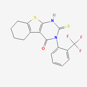 molecular formula C17H13F3N2OS2 B2951592 5-Sulfanyl-4-[2-(trifluoromethyl)phenyl]-8-thia-4,6-diazatricyclo[7.4.0.0^{2,7}]trideca-1(9),2(7),5-trien-3-one CAS No. 721418-50-4