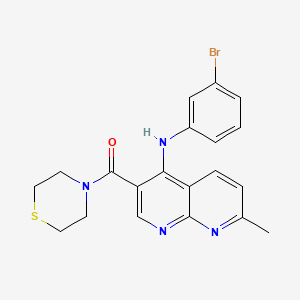 molecular formula C20H19BrN4OS B2951600 (4-((3-Bromophenyl)amino)-7-methyl-1,8-naphthyridin-3-yl)(thiomorpholino)methanone CAS No. 1251673-95-6