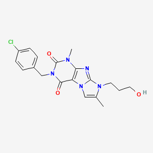molecular formula C19H20ClN5O3 B2951629 3-(4-chlorobenzyl)-8-(3-hydroxypropyl)-1,7-dimethyl-1H-imidazo[2,1-f]purine-2,4(3H,8H)-dione CAS No. 919040-79-2