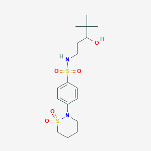 molecular formula C17H28N2O5S2 B2951662 4-(1,1-dioxido-1,2-thiazinan-2-yl)-N-(3-hydroxy-4,4-dimethylpentyl)benzenesulfonamide CAS No. 1396751-16-8