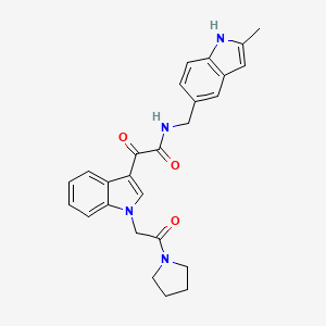 molecular formula C26H26N4O3 B2951670 N-((2-methyl-1H-indol-5-yl)methyl)-2-oxo-2-(1-(2-oxo-2-(pyrrolidin-1-yl)ethyl)-1H-indol-3-yl)acetamide CAS No. 872854-98-3