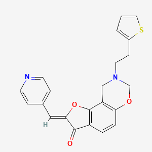 molecular formula C22H18N2O3S B2951692 (Z)-2-(pyridin-4-ylmethylene)-8-(2-(thiophen-2-yl)ethyl)-8,9-dihydro-2H-benzofuro[7,6-e][1,3]oxazin-3(7H)-one CAS No. 929970-24-1