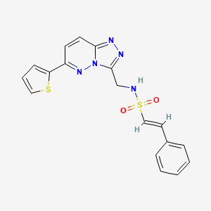 molecular formula C18H15N5O2S2 B2951699 (E)-2-phenyl-N-((6-(thiophen-2-yl)-[1,2,4]triazolo[4,3-b]pyridazin-3-yl)methyl)ethenesulfonamide CAS No. 1904625-67-7