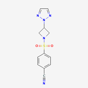 molecular formula C12H11N5O2S B2951702 4-((3-(2H-1,2,3-triazol-2-yl)azetidin-1-yl)sulfonyl)benzonitrile CAS No. 2192746-28-2
