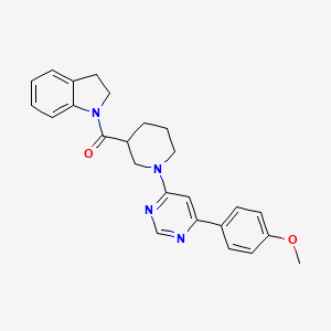molecular formula C25H26N4O2 B2951708 Indolin-1-yl(1-(6-(4-methoxyphenyl)pyrimidin-4-yl)piperidin-3-yl)methanone CAS No. 1396712-47-2