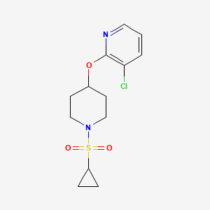molecular formula C13H17ClN2O3S B2951712 3-Chloro-2-((1-(cyclopropylsulfonyl)piperidin-4-yl)oxy)pyridine CAS No. 1448046-38-5