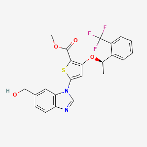 molecular formula C23H19F3N2O4S B2951728 (R)-methyl 5-(6-(hydroxymethyl)-1H-benzo[d]imidazol-1-yl)-3-(1-(2-(trifluoromethyl)phenyl)ethoxy)thiophene-2-carboxylate CAS No. 929095-39-6