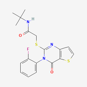 molecular formula C18H18FN3O2S2 B2951759 N-tert-butyl-2-{[3-(2-fluorophenyl)-4-oxo-3,4-dihydrothieno[3,2-d]pyrimidin-2-yl]sulfanyl}acetamide CAS No. 1260987-62-9