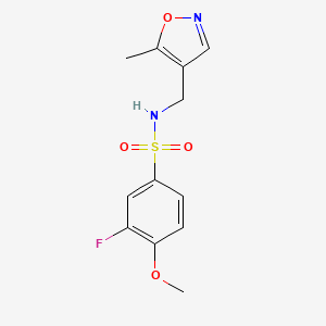 molecular formula C12H13FN2O4S B2951837 3-fluoro-4-methoxy-N-((5-methylisoxazol-4-yl)methyl)benzenesulfonamide CAS No. 2034546-27-3