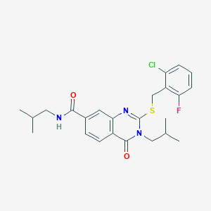 molecular formula C24H27ClFN3O2S B2951897 2-((2-chloro-6-fluorobenzyl)thio)-N,3-diisobutyl-4-oxo-3,4-dihydroquinazoline-7-carboxamide CAS No. 1115382-76-7