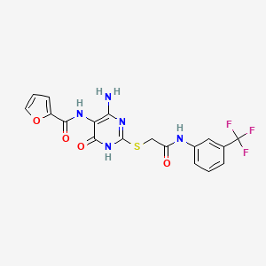 molecular formula C18H14F3N5O4S B2951912 N-(4-amino-6-oxo-2-((2-oxo-2-((3-(trifluoromethyl)phenyl)amino)ethyl)thio)-1,6-dihydropyrimidin-5-yl)furan-2-carboxamide CAS No. 868226-34-0