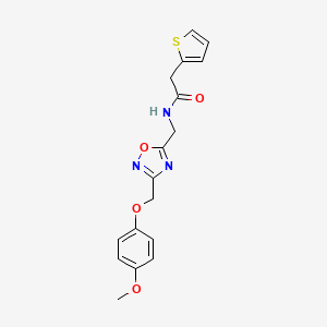 molecular formula C17H17N3O4S B2951919 N-((3-((4-methoxyphenoxy)methyl)-1,2,4-oxadiazol-5-yl)methyl)-2-(thiophen-2-yl)acetamide CAS No. 1226435-24-0
