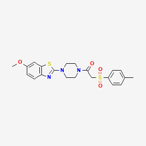 molecular formula C21H23N3O4S2 B2951922 1-(4-(6-Methoxybenzo[d]thiazol-2-yl)piperazin-1-yl)-2-tosylethanone CAS No. 897469-39-5