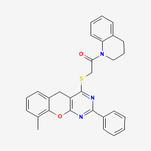 molecular formula C29H25N3O2S B2951925 1-(3,4-dihydro-2H-quinolin-1-yl)-2-[(9-methyl-2-phenyl-5H-chromeno[2,3-d]pyrimidin-4-yl)sulfanyl]ethanone CAS No. 866873-25-8