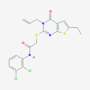 molecular formula C19H17Cl2N3O2S2 B295194 2-[(3-allyl-6-ethyl-4-oxo-3,4-dihydrothieno[2,3-d]pyrimidin-2-yl)thio]-N-(2,3-dichlorophenyl)acetamide 