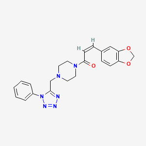 molecular formula C22H22N6O3 B2951959 (Z)-3-(benzo[d][1,3]dioxol-5-yl)-1-(4-((1-phenyl-1H-tetrazol-5-yl)methyl)piperazin-1-yl)prop-2-en-1-one CAS No. 1021226-36-7