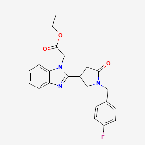 molecular formula C22H22FN3O3 B2951961 ethyl 2-(2-{1-[(4-fluorophenyl)methyl]-5-oxopyrrolidin-3-yl}-1H-1,3-benzodiazol-1-yl)acetate CAS No. 890642-38-3