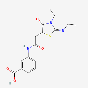 molecular formula C16H19N3O4S B2951964 (Z)-3-(2-(3-乙基-2-(乙基亚氨基)-4-氧代噻唑烷-5-基)乙酰胺)苯甲酸 CAS No. 302552-76-7