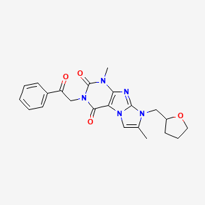 molecular formula C22H23N5O4 B2951967 4,7-Dimethyl-6-(oxolan-2-ylmethyl)-2-phenacylpurino[7,8-a]imidazole-1,3-dione CAS No. 876674-33-8