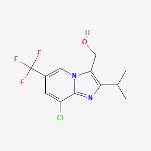 molecular formula C12H12ClF3N2O B2951971 (8-Chloro-2-isopropyl-6-(trifluoromethyl)imidazo[1,2-a]pyridin-3-yl)methanol CAS No. 1176766-63-4