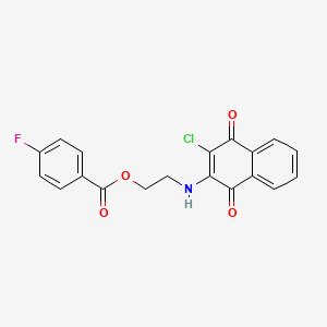 molecular formula C19H13ClFNO4 B2951975 2-[(3-Chloro-1,4-dioxonaphthalen-2-yl)amino]ethyl 4-fluorobenzoate CAS No. 867136-14-9