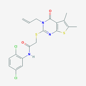 molecular formula C19H17Cl2N3O2S2 B295198 2-[(3-allyl-5,6-dimethyl-4-oxo-3,4-dihydrothieno[2,3-d]pyrimidin-2-yl)thio]-N-(2,5-dichlorophenyl)acetamide 