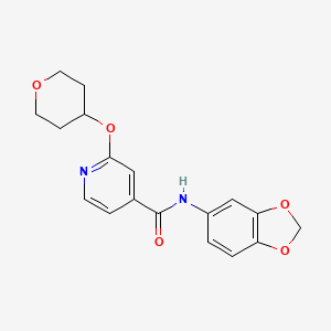 molecular formula C18H18N2O5 B2951984 N-(benzo[d][1,3]dioxol-5-yl)-2-((tetrahydro-2H-pyran-4-yl)oxy)isonicotinamide CAS No. 2034318-09-5