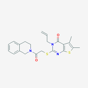 molecular formula C22H23N3O2S2 B295199 2-[2-(3,4-dihydro-1H-isoquinolin-2-yl)-2-oxoethyl]sulfanyl-5,6-dimethyl-3-prop-2-enylthieno[2,3-d]pyrimidin-4-one 