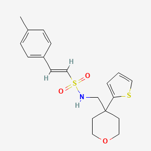 molecular formula C19H23NO3S2 B2952010 (E)-N-((4-(thiophen-2-yl)tetrahydro-2H-pyran-4-yl)methyl)-2-(p-tolyl)ethenesulfonamide CAS No. 1396892-13-9