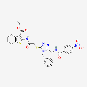 ethyl 2-(2-((4-benzyl-5-((4-nitrobenzamido)methyl)-4H-1,2,4-triazol-3-yl)thio)acetamido)-4,5,6,7-tetrahydrobenzo[b]thiophene-3-carboxylate