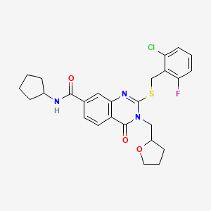 2-((2-chloro-6-fluorobenzyl)thio)-N-cyclopentyl-4-oxo-3-((tetrahydrofuran-2-yl)methyl)-3,4-dihydroquinazoline-7-carboxamide