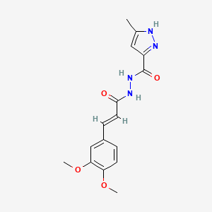 molecular formula C16H18N4O4 B2952041 (E)-N'-(3-(3,4-dimethoxyphenyl)acryloyl)-3-methyl-1H-pyrazole-5-carbohydrazide CAS No. 1273560-10-3