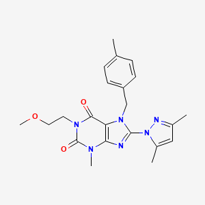 molecular formula C22H26N6O3 B2952049 8-(3,5-dimethyl-1H-pyrazol-1-yl)-1-(2-methoxyethyl)-3-methyl-7-(4-methylbenzyl)-1H-purine-2,6(3H,7H)-dione CAS No. 1013989-35-9
