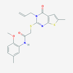 molecular formula C20H21N3O3S2 B295205 2-[(3-allyl-6-methyl-4-oxo-3,4-dihydrothieno[2,3-d]pyrimidin-2-yl)thio]-N-(2-methoxy-5-methylphenyl)acetamide 