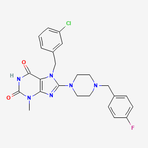 molecular formula C24H24ClFN6O2 B2952052 7-(3-chlorobenzyl)-8-(4-(4-fluorobenzyl)piperazin-1-yl)-3-methyl-1H-purine-2,6(3H,7H)-dione CAS No. 898409-23-9