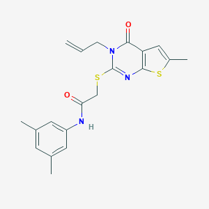 molecular formula C20H21N3O2S2 B295206 2-[(3-allyl-6-methyl-4-oxo-3,4-dihydrothieno[2,3-d]pyrimidin-2-yl)thio]-N-(3,5-dimethylphenyl)acetamide 