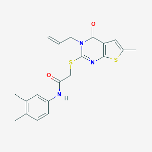 molecular formula C20H21N3O2S2 B295207 2-[(3-allyl-6-methyl-4-oxo-3,4-dihydrothieno[2,3-d]pyrimidin-2-yl)thio]-N-(3,4-dimethylphenyl)acetamide 